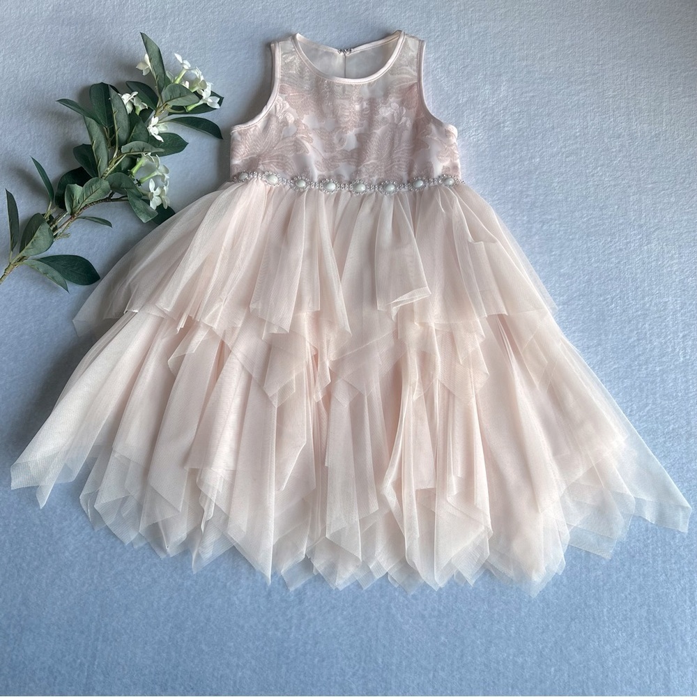 American Princess Girl Floral Embroidered Mini Dress Sz 6 Rose Pink Formal